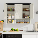 Halitaa Bathroom Wall Cabinet, Farmhouse Medicine Cabinet with Adjustable Wood Shelf & 3 Doors, Over The Toilet Storage Cabinet for Wall Mounted for Bathroom Laundry Room Kitchen, White and Black Halitaa