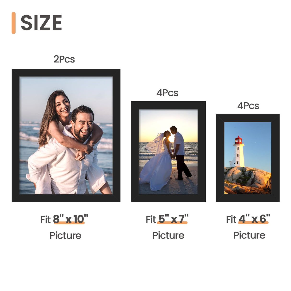 upsimples 10 Pack Picture Frames Collage Wall Decor, Gallery Wall Frame Set for Wall Mounting or Tabletop Display, Multi Sizes Including 8x10, 5x7, 4x6 Family Photo Frames, Black upsimples