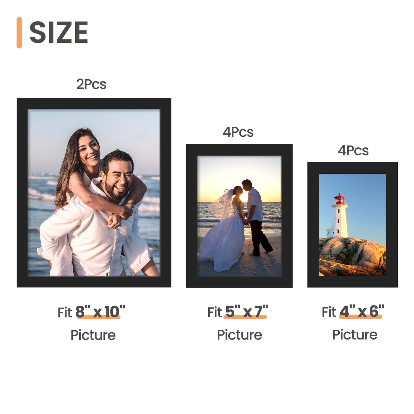 upsimples 10 Pack Picture Frames Collage Wall Decor, Gallery Wall Frame Set for Wall Mounting or Tabletop Display, Multi Sizes Including 8x10, 5x7, 4x6 Family Photo Frames, Black