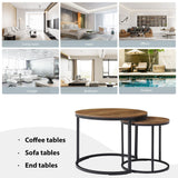 GUANGHONG Nesting Coffee Table Set of 2, Round Coffee Table w/Wood Grain Top, Modern Living Room Table with Sturdy Metal Frame, Industrial End Table Side Tables for Small Space Apartment (Black) GUANGHONG
