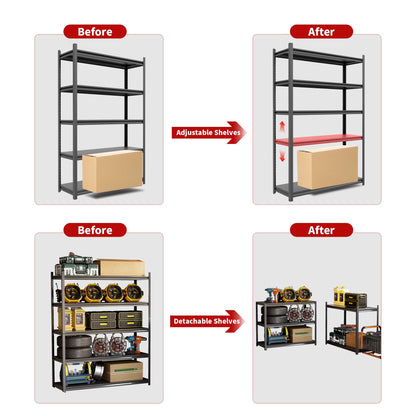 ZLBRDS 59" W Garage Shelving, 3000LBS Heavy Duty Shelving, Adjustable 5 Tier Metal Garage Storage Shelves, Storage Shelves for Industrial, Warehouse, Basement