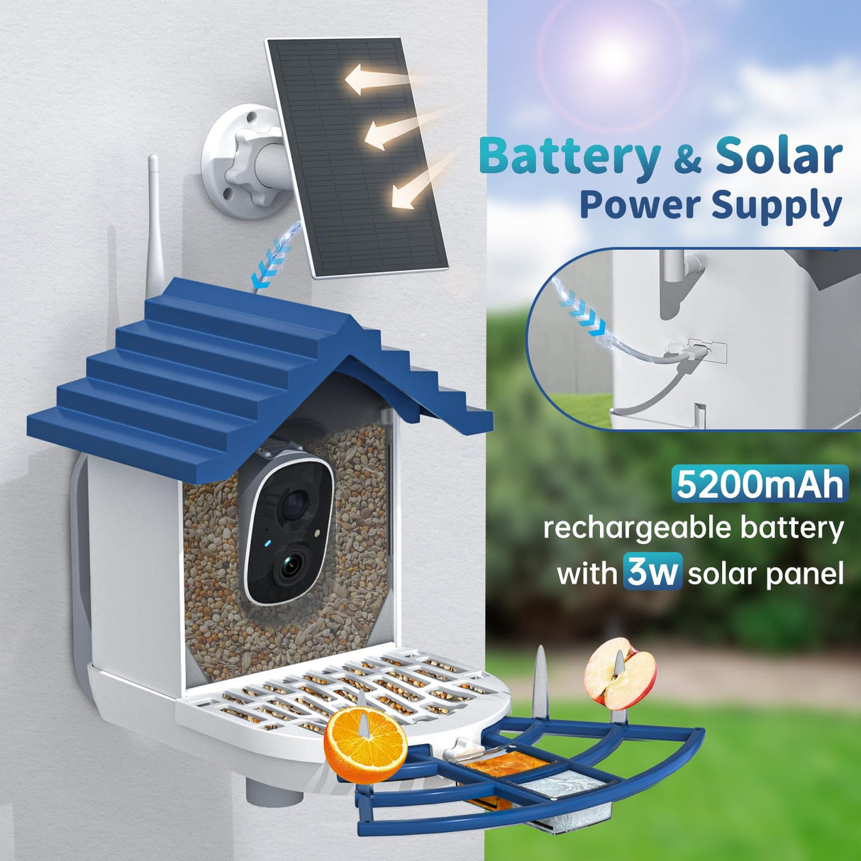 Smart Bird Feeder with Camera Solar Powered & AI Bird Identification, 2.4Ghz WiFi Camera Bird Feeder, 2K Hd Live Video Bird Feeder Camera, Nstant Arrival Alerts - Best Gifts for Bird Lovers NAVFS
