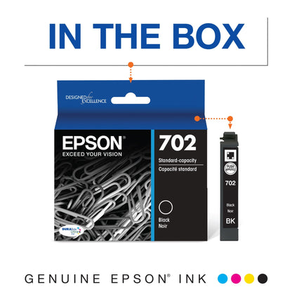 EPSON 702 DURABrite Ultra Ink Standard Capacity Black Cartridge (T702120-S) Works with WorkForce Pro WF-3720, WF-3730, WF-3733