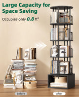 Kalrin 5 Tier Rotating Bookshelf with Extra Storage Cabinet, 360°Spinning Corner Bookshelf, Floor Standing Bookcase for Kids & Adult, Narrow Book Shelf for Bedroom Living Room, Pure Black Kalrin