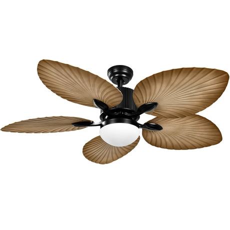 YITAHOME Tropical Ceiling Fan with LED Light and Remote, 52 Inch Outdoor Palm Leaf Fan for Patio with Memory Function, 5 Leaf Blades, Reversible DC Quiet Motor, for Porch, Farmhouse, Indoor YITAHOME