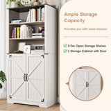 Maupvit 67" White Tall Bookshelf and Bookcase with Doors, 5-Tier Farmhouse Book Shelf with Storage Cabinet, Open Display Shelves, Wood Large Book Storage Cabinet for Living Room, Study, Kitchen, Home Maupvit