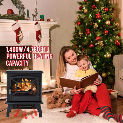 FDW Electric Fireplace Heater 20" Freestanding Fireplace Stove Portable Space Heater with Thermostat for Home Office Realistic Log Flame Effect 1500W CSA Approved Safety 20"Wx17"Hx10"D,Black