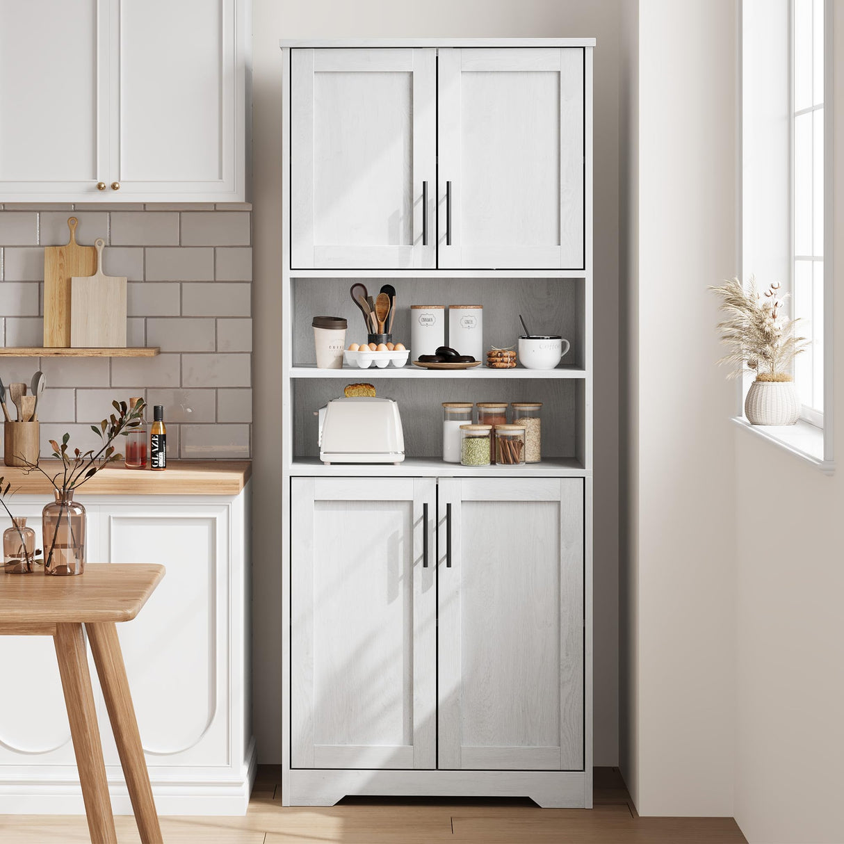 IDEALHOUSE Tall Bathroom Cabinet, Freestanding Bathroom Storage Cabinet with 4 Doors and Adjustable Shelves, 67" Cupboard Modern Storage Cabinet for Kitchen, Pantry, Living Room, Antique White IDEALHOUSE