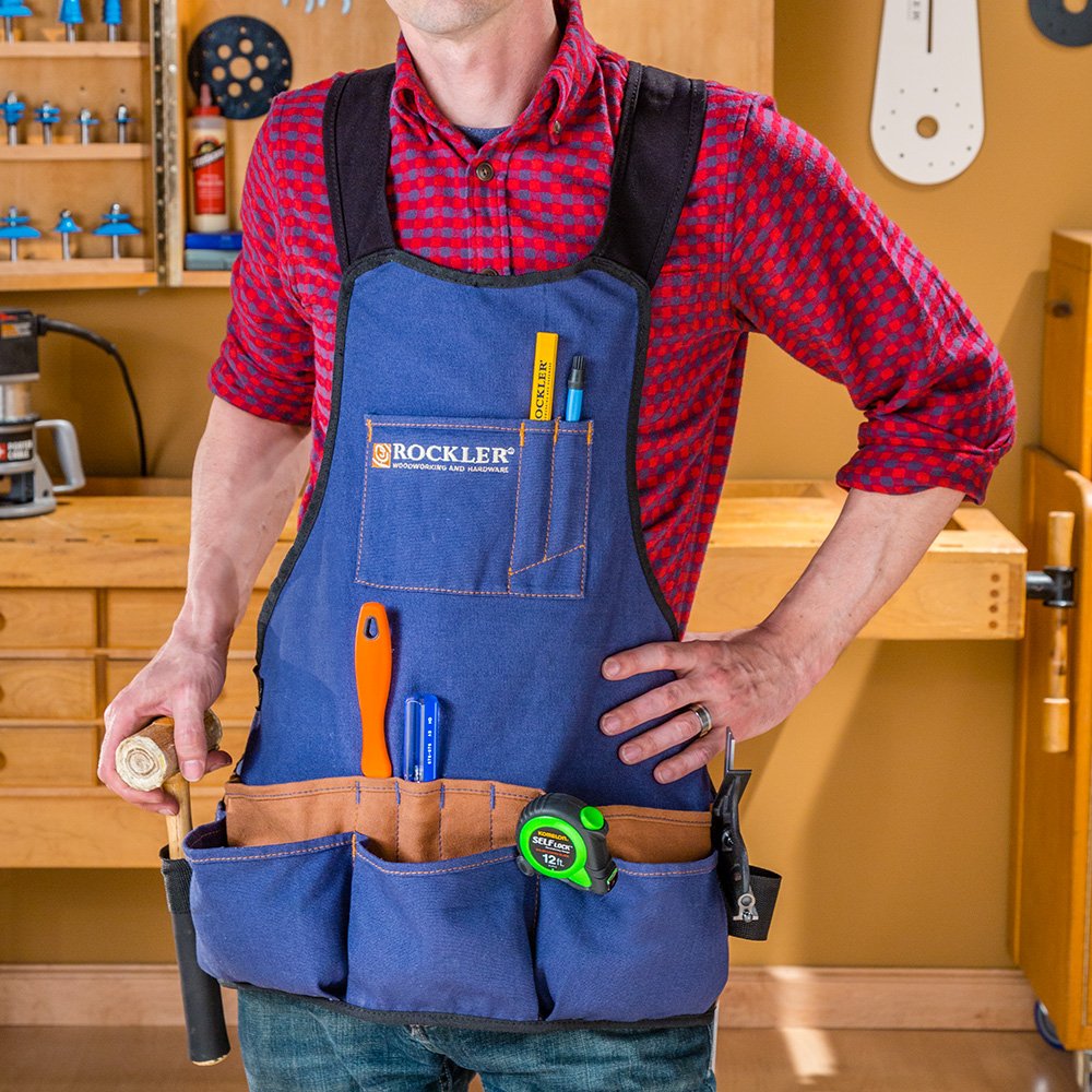 ROCKLER Wood Working Shop Aprons for Men (14 oz) – Adjustable Broad Shoulder Work Apron w/Padded Shoulder Straps & Quick-Release Buckle – Duck Cotton Woodworking Apron w/ 17 Pockets ROCKLER