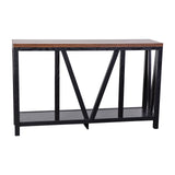 BizChair Farmhouse 2-Tier Console Table - Black Finish Engineered Wood Frame - Walnut Finish Tabletop - for Entryway or Living Room BizChair