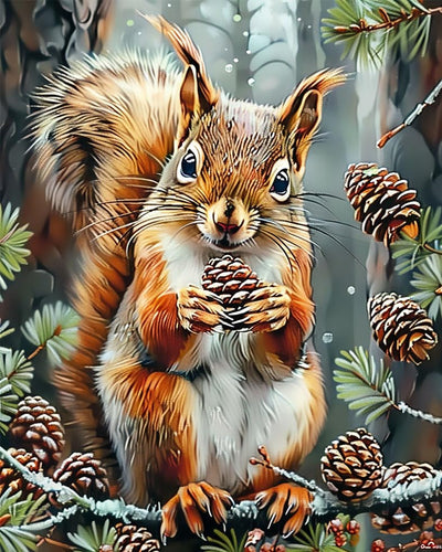 Squirrel Eating Pine Cone Paint by Number Kits 16 x 20 inch Canvas Autumn Decor DIY Painting for Adults Beginners Fall Decor Paint by Numbers With Brushes Acrylic Pigment for Home Decor(Without Frame)