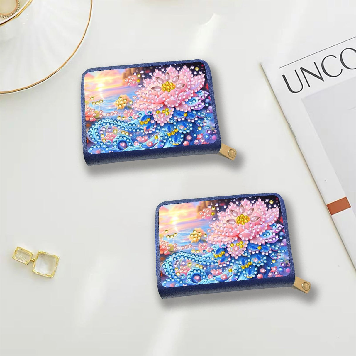 ARTopet 2Pcs Credit Card Holder Diamond Art Painting PU Wallet ID Card Case Zipper Anti-demagnetization Business Accordion Wallet Crafts Gift for Women Men Travel-02 ARTopet