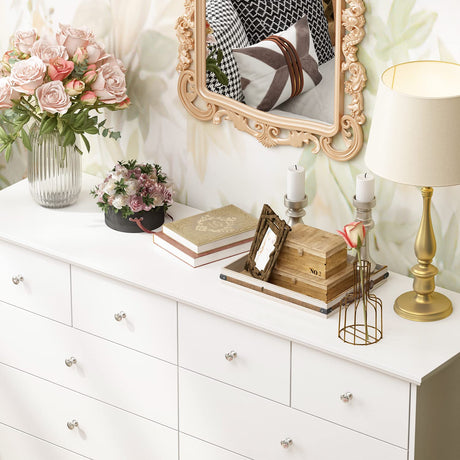 Hitow 10 Drawer Double Dresser for Bedroom, Traditional Dresser Chest with Wide Drawers and Metal Handles, Wood Storage Chest of Drawers for Closet Hitow