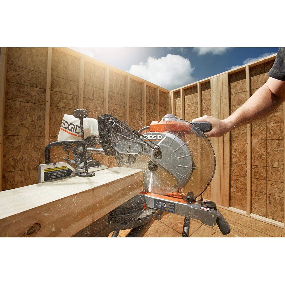 Ridgid R4210 15 Amp 10 Inch Corded Dual Bevel Sliding Miter Saw with 70° Miter Capacity - WoodArtSupply