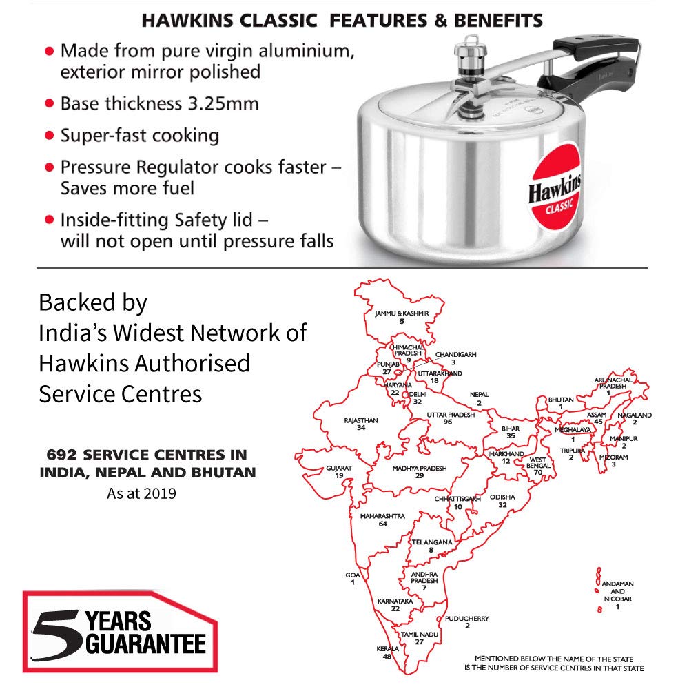 Hawkins Classic 3Liters(Wide) Aluminium Inner Lid Pressure Cooker(Silver) HAWKINS