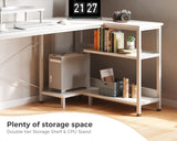 ODK 47 Inch Small L Shaped Computer Desk with Reversible Storage Shelves, L-Shaped Corner Desk with Monitor Stand for Small Space, Modern Simple Writing Table for Home Office Workstation, White ODK