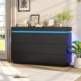 DICTAC Modern 6 Drawer Dresser with Sliding Desktop, Wide Chest of Drawers with Charging Station & LED Lights, Large Storage Tower Clothes Organizer, Black Dresser for Bedroom DICTAC
