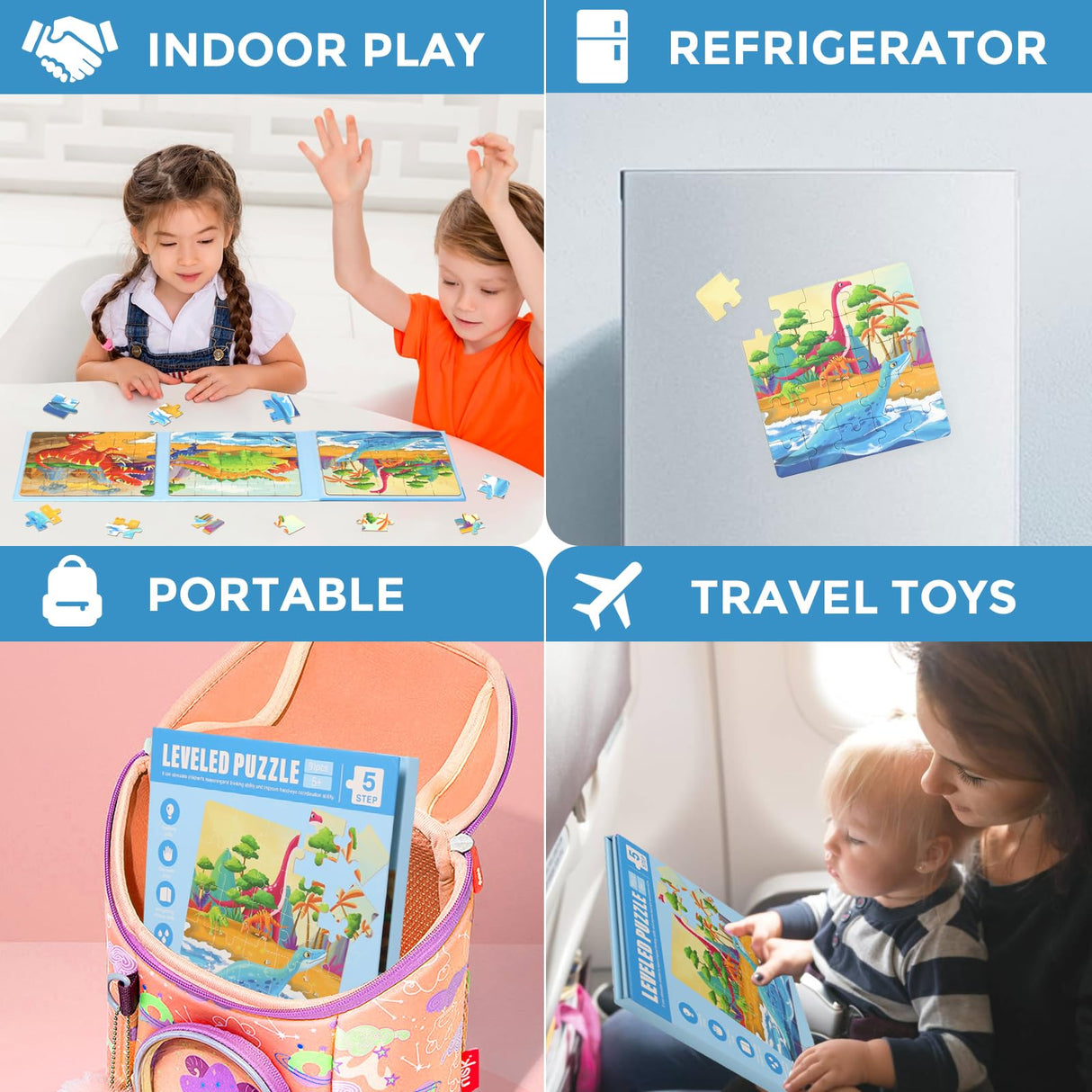 Magnetic Puzzles for Kids Ages 4-8, 3 in 1 Dinosaurs Magnet Jigsaw Puzzle Book, Kids Travel Puzzles Toys, Preschool Learning Toy for Kids 3-8 Year (Dinosaurs) EREBADI