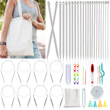 Katech Knitting Needles Set for Beginners, 9 Pairs Circular Knitting Needles Set and 22 Pcs Single Pointed Knitting Needle Set with Tote Bag Knitting Accessories Knit Supplies Katech