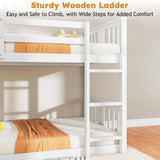 Zevemomo Wooden Low Bunk Bed Twin Over Twin, Solid Pine Bed Frame with Built-in Ladder, Convertible Bed Frame That Separates into 2 Twin Beds, Floor Bunk Bed for Small Spaces, Bedroom, White Zevemomo