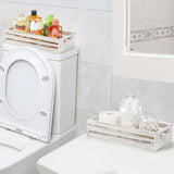 Noamus 2 Pack Bathroom Decor Box, Wooden Toilet Paper Holder, White Toilet Storage Basket, Toilet Tissue Tray with Handles for Home Decor, Farmhouse Tank Topper, Bathroom Kitchen Counter(2 Size) Noamus