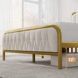 iPormis Full Size Metal Bed Frame with Charging Station, Velvet Upholstered Headboard and Footboard, Heavy Duty Steel Support, 12" Under Bed Storage, No Box Spring Needed, Easy Assembly, Beige iPormis