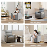 CANMOV Rocker Recliner Chair,360°Swivel Nursery Glider Recliner,Manual Recliner Sofa with Padded Armrest and Backrest,Leather Recliner for Small Spaces,Living Room,Bedroom,Grey CANMOV