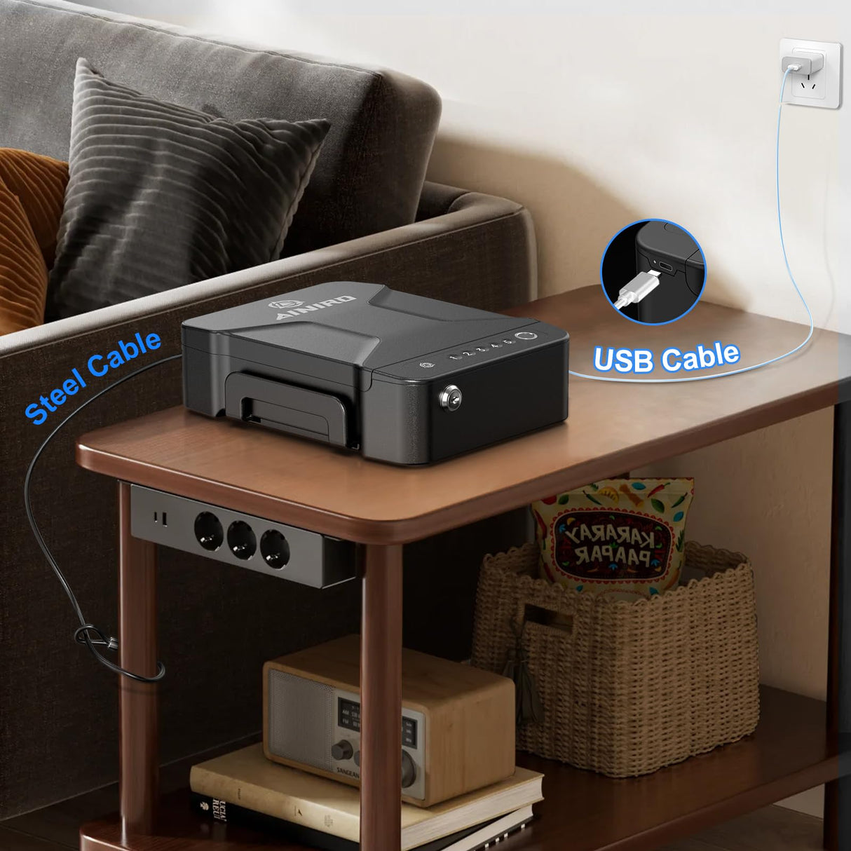 AINIRO Gun Safe for Handgun, Small Biometric Gun Safe with Built-in Handle Gun Lock Box for Pistols with Fingerprint, Keypad and Key Unlock Pistol Safe for Home, Car, Truck, Bedside Nightstand, Drawer AINIRO