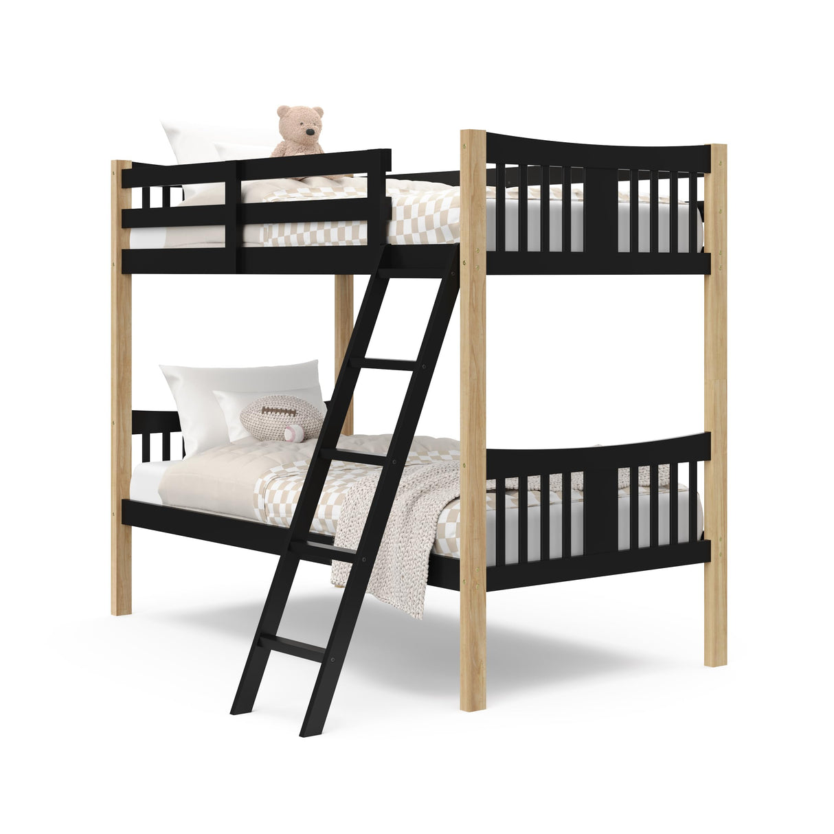 Storkcraft Caribou Twin-Over-Twin Bunk Bed (Black with Natual) – GREENGUARD Gold Certified, Converts to 2 Individual Twin Beds Storkcraft