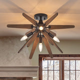 VANZARLA 4-Light Sputnik Semi Flush Mount Light Black, Wood Hallway Lights, Farmhouse Light Fixture for Kitchen, Rustic Close to Ceiling Light Fixture for Entryway Laundry Nursery Bedroom VANZARLA