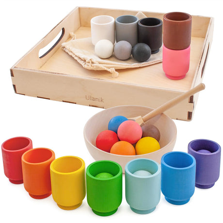 Ulanik Balls in Cups Toddler Montessori Toys for 1 Year Old + Kids Preschool Wooden Matching Games for Learning Color Sorting and Counting Ulanik