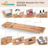 MUNNAR Pine Wood Bathtub Tray, Large Solid Wood Bath Tray, Luxury Anti-Tip Bath Caddy with Adjustable Legs, 35x9 Bath Tray for Tub, Bath Table Tray, Fits for 23"-32.5" Tub, Ideal Gift for Women MUNNAR