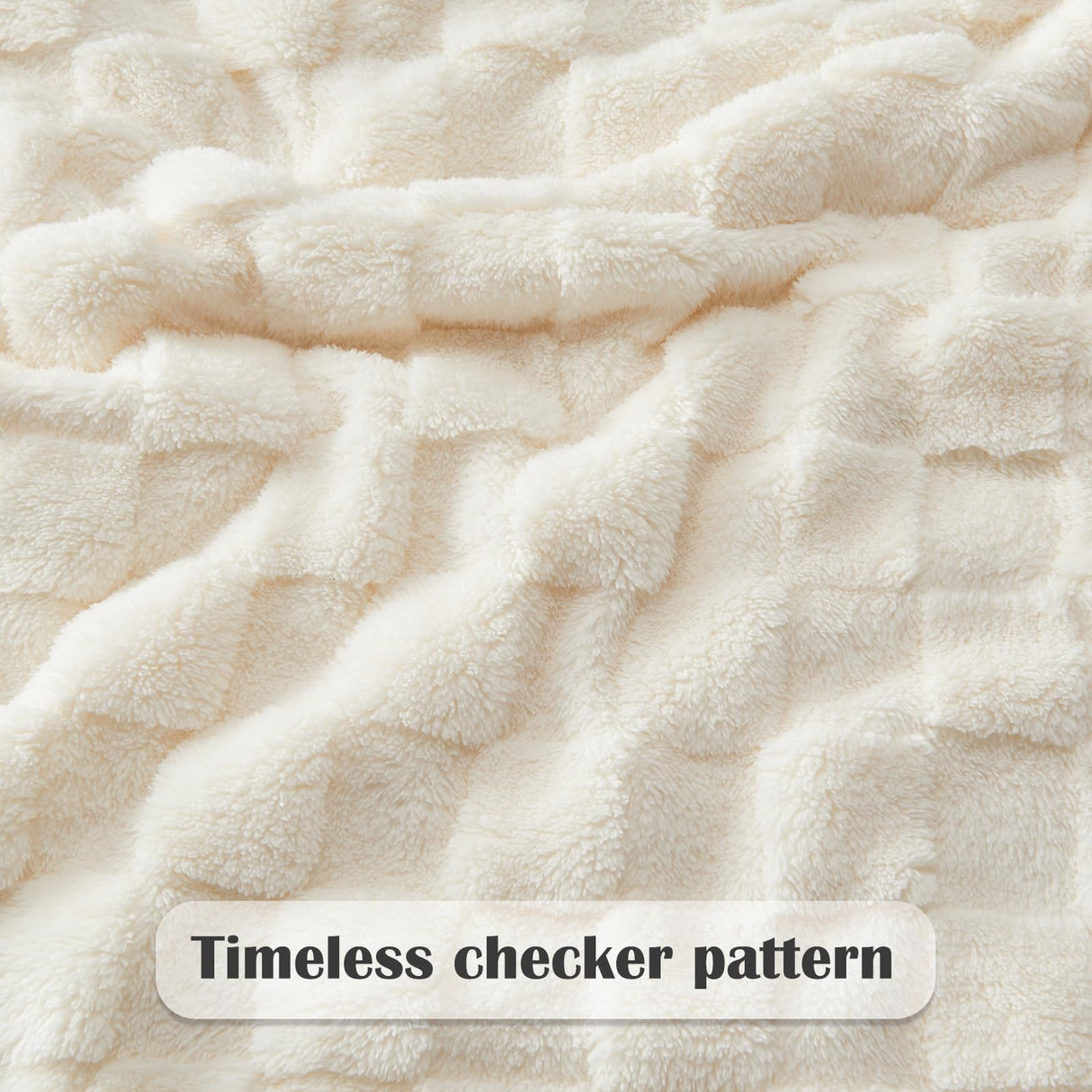 NEWCOSPLAY Super Soft Throw Blanket Ivory Premium Silky Flannel Fleece 3D Checkered Lightweight Bed Blanket All Season Use (Ivory Checkered, Throw(50"x70")) NEWCOSPLAY