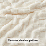 NEWCOSPLAY Super Soft Throw Blanket Ivory Premium Silky Flannel Fleece 3D Checkered Lightweight Bed Blanket All Season Use (Ivory Checkered, Throw(50"x70")) NEWCOSPLAY