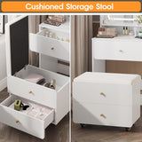 Vabches Make Up Vanity Desk with Mirror and Lights, White Vanity Table Set with Charger Station,Girls Small Vanity and Storage Chair Vabches