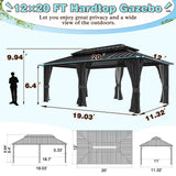 VEIKOU 12' X 20' Gazebo, Outdoor Gazebo, Galvanized Steel Double Roof Aluminum Gazebo, Heavy Duty Patio Gazebo w/Netting and Curtains for Garden, Deck, Backyard VEIKOU