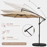 VECELO 10ft Offset Hanging Market Patio Umbrella with UV Protection Waterproof for Outdoor/Market/Backyard/Pool/Garden/Lawn, 8 Sturdy Ribs, Handy Crank&Cross Base (No Weight), Tan VECELO