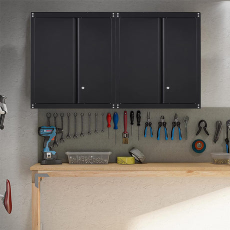 GREATMEET Metal Wall Cabinet, Wall Mounted Storage Cabinet for Garage Storage, Floating Cabinet with Doors and Adjustable Shelf, Steel Cabinet with Lock for Utility Room,Garage GREATMEET