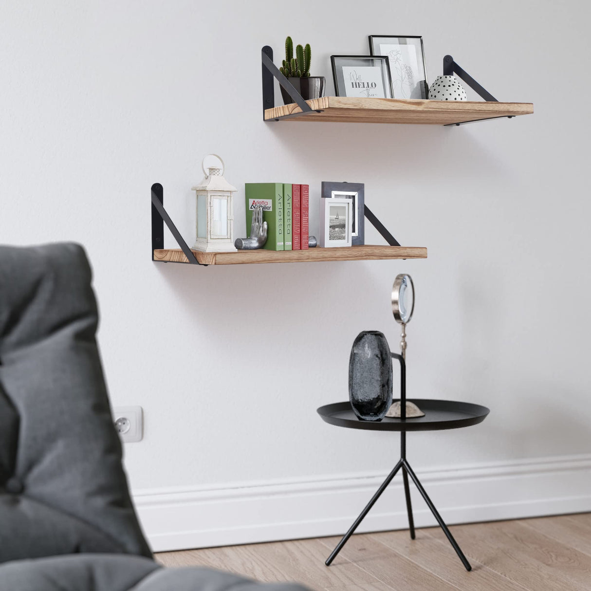 Floating Shelves for Wall, 12 Inch Deep Floating Shelves Set of 2, 16W x 12D Rustic Farmhouse Shelves Wide Display Ledges for Living Room Kitchen Bathroom Bedroom - Carbonized Black Marsmiles