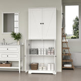 NOVAMAISON Kitchen Pantry Cabinet, 72” Tall Farmhouse Storage Cabinet with 4 Barn Doors and Adjustable Shelves, Pantry Cabinet Versatile Storage for Kitchen, Living Room, White NOVAMAISON