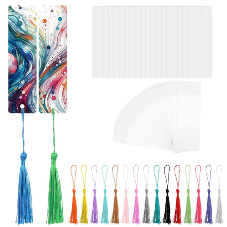 50 Pcs Sublimation Blank Bookmark Heat Transfer Aluminum Metal Bookmarks DIY Bookmarks with Hole and Colorful Tassels Single-Sided Printing Personalized Tassels Blank Bookmarks for Crafts Gift Telooco