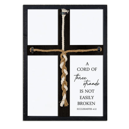 A Cord of Three Strands Wedding Sign 15"X10" Unity Cross Braid for Wedding Ceremony Ideas Wood Frame for Couple Anniversary Religious Christian Marriage Gifts Decor Ecclesiastes 4:9-12 (Black - WoodArtSupply