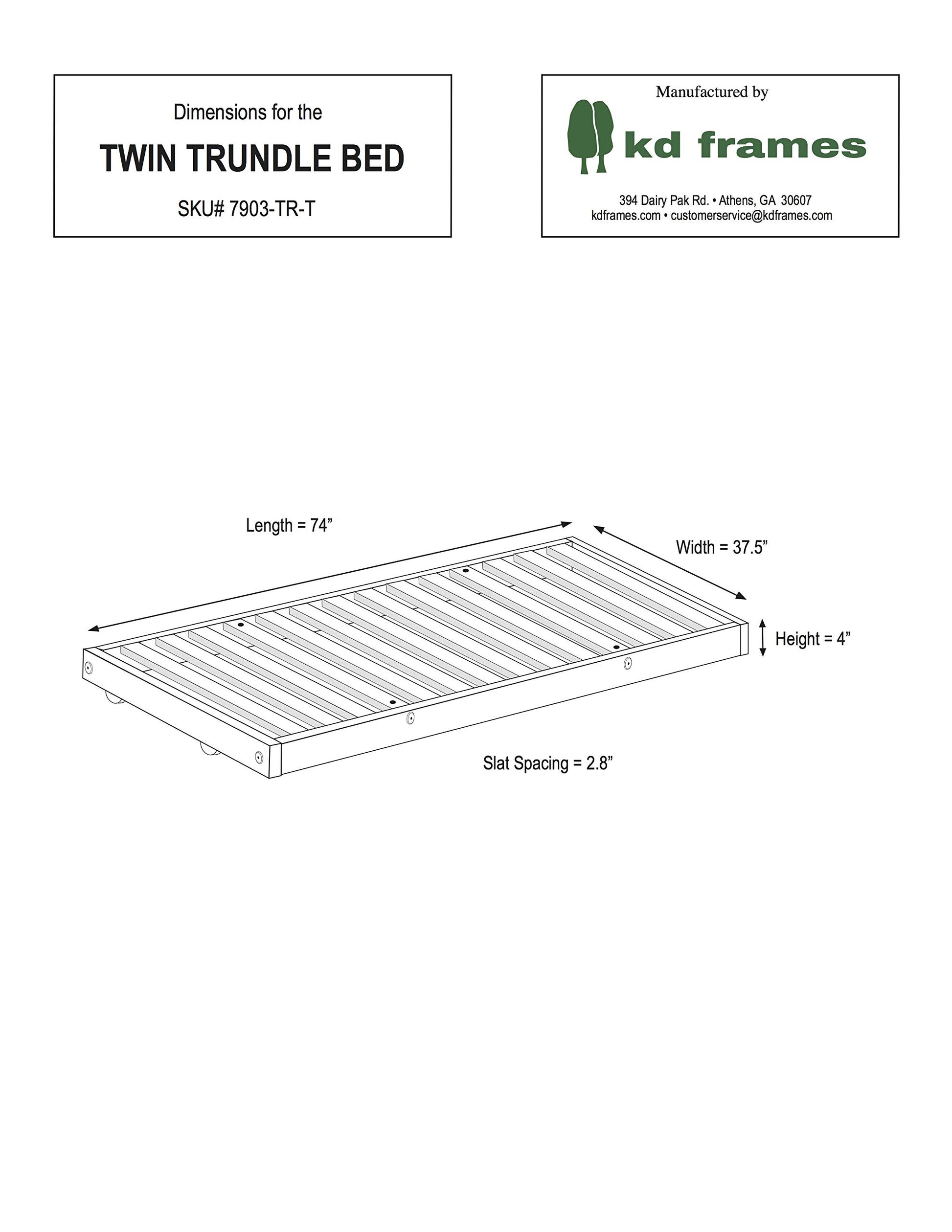 KD Frames Twin Trundle, Natural Wood - WoodArtSupply