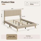 Bestier Queen Bed Frame with Adjustable Headboard, LED Lighting, Vertical Channel Tufted Corduroy Upholstered, Solid Wooden Slats Support, No Box Spring Needed, Never Squeaks, Easy Assembly, Taupe Bestier