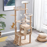 67-Inch Cat Tree for Indoor Cats Large Adult,Cat Tree Tower with Condo, Cat Stairs, 2 Bowl,14 Sisal Scratching Posts, Top Perch, with Padded Platform Bed,Toy Balls,Larg Large cat Tree.B12 Yinanroa