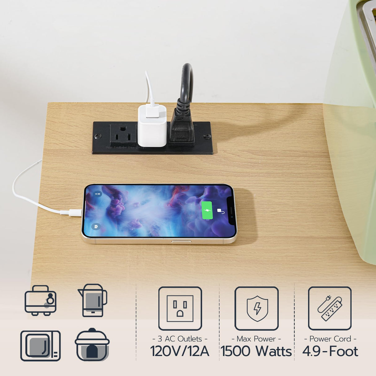 HOOBRO Kitchen Island with Power Outlet, Rolling Kitchen Island on Wheels, White Kitchen Cart with Door Cabinet, Island Table with Storage, Wine Rack and Spice Rack, White and Natural WN16UZD01 HOOBRO