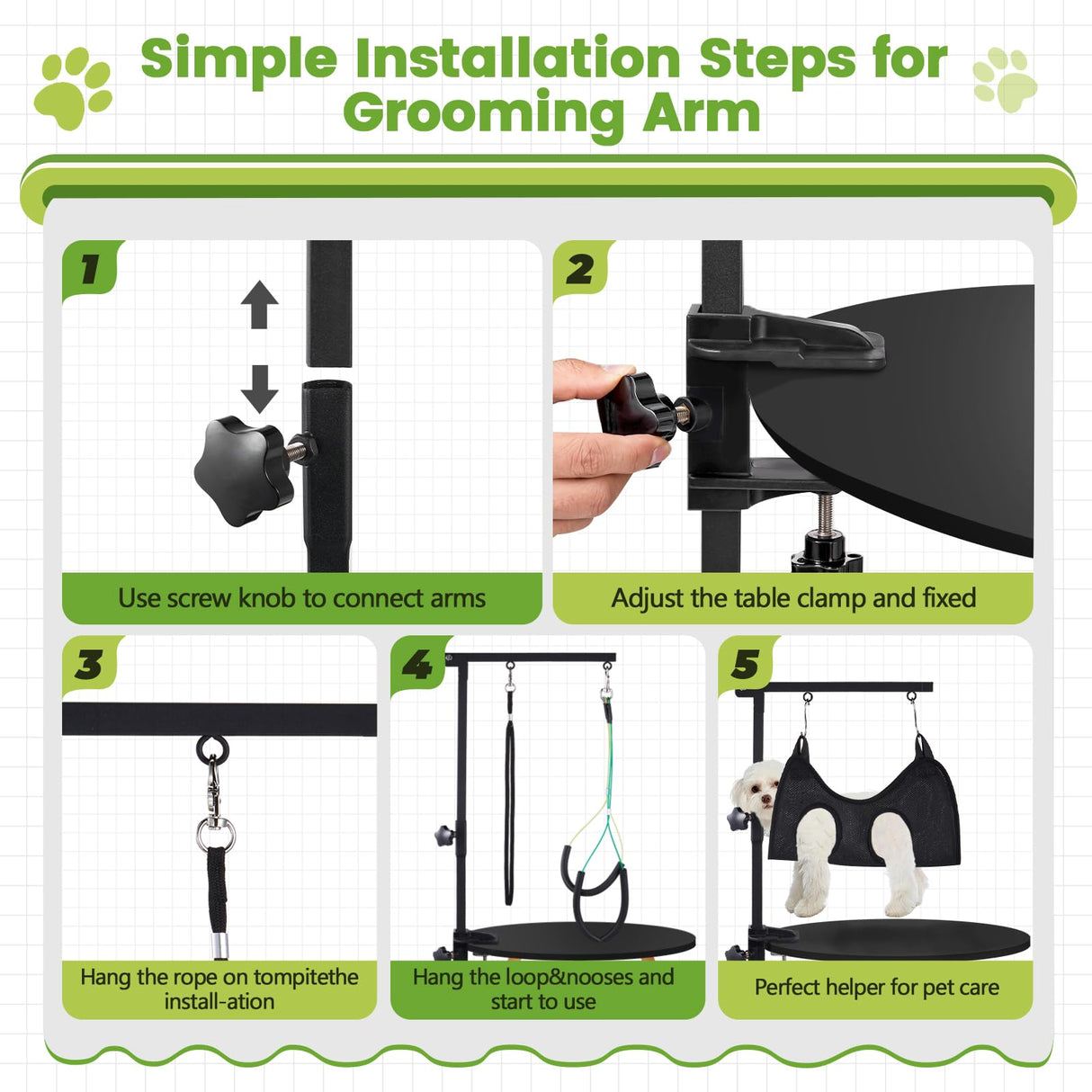 SUNMCCN Dog Grooming Table Arm with Hammock, 35" Adjustable Height Grooming Arm with Clamp and No-Sit Haunch Holders, Suitable for Small & Medium Pets (Grooming Table Not Included) SUNMCCN