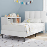 VECELO Twin Bed Frame with Upholstered Headboard, Heavy-Duty Platform Bedframe with Strong Wooden Slats Support, No Boxing Spring Needed, Pure White VECELO