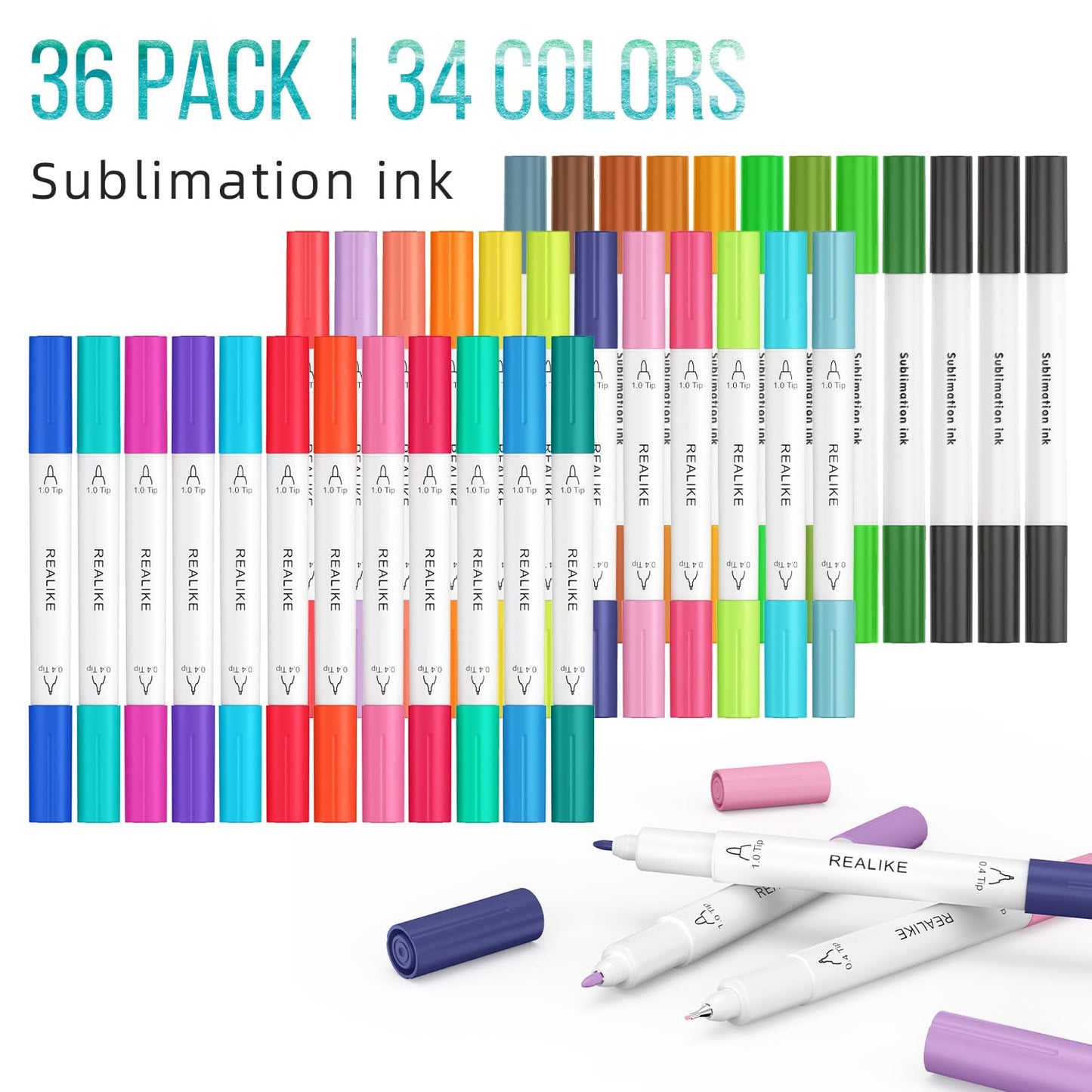 REALIKE Dual Tip Infusible Pens for Cricut Joy, 36 pcs Sublimation Markers Pens Set Compatible with Cricut Joy Machine (0.4 Tip & 1.0 Tip)