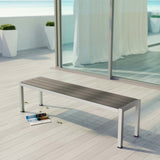 Modway Shore Aluminum Outdoor Patio Bench in Silver Gray Modway